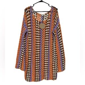 Aaron Amber NWT Crochet Granny Square Tunic Dress Swim Coverup OS Beach Vacation